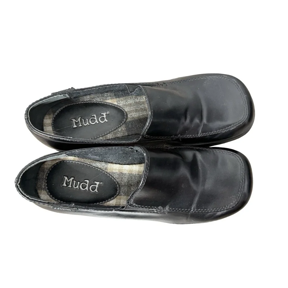 Vintage 90's Y2K MUDD Black Chunky Heel‎ Platform Loafers Shoes Size 6.5